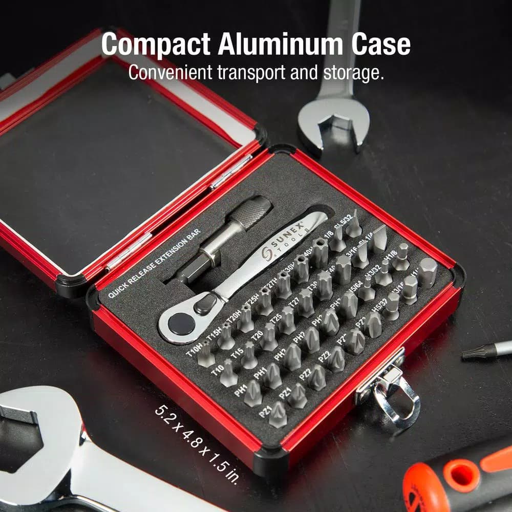 SUNEX TOOLS Sunex 9726 38-Piece Mini Ratchet and Bit Set with Aluminum Case