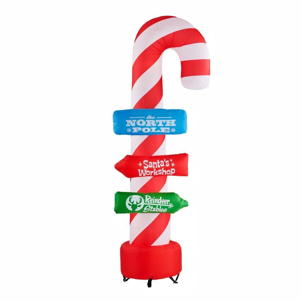 Airblown 8 ft. Inflatable Candy Cane with Directional Stacking Signs Holiday Decoration