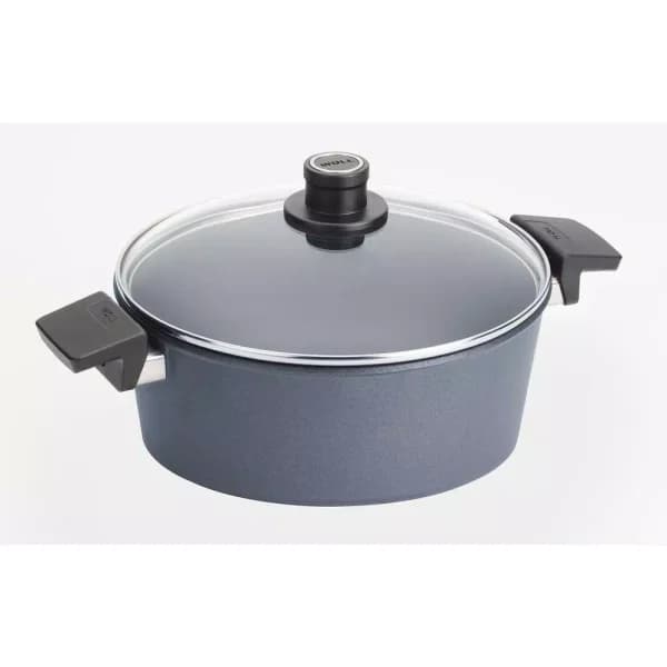 Woll Diamond LITE 5.8 Qt. Round Cast Aluminum Nonstick Casserole Dish with Glass Lid, Gray