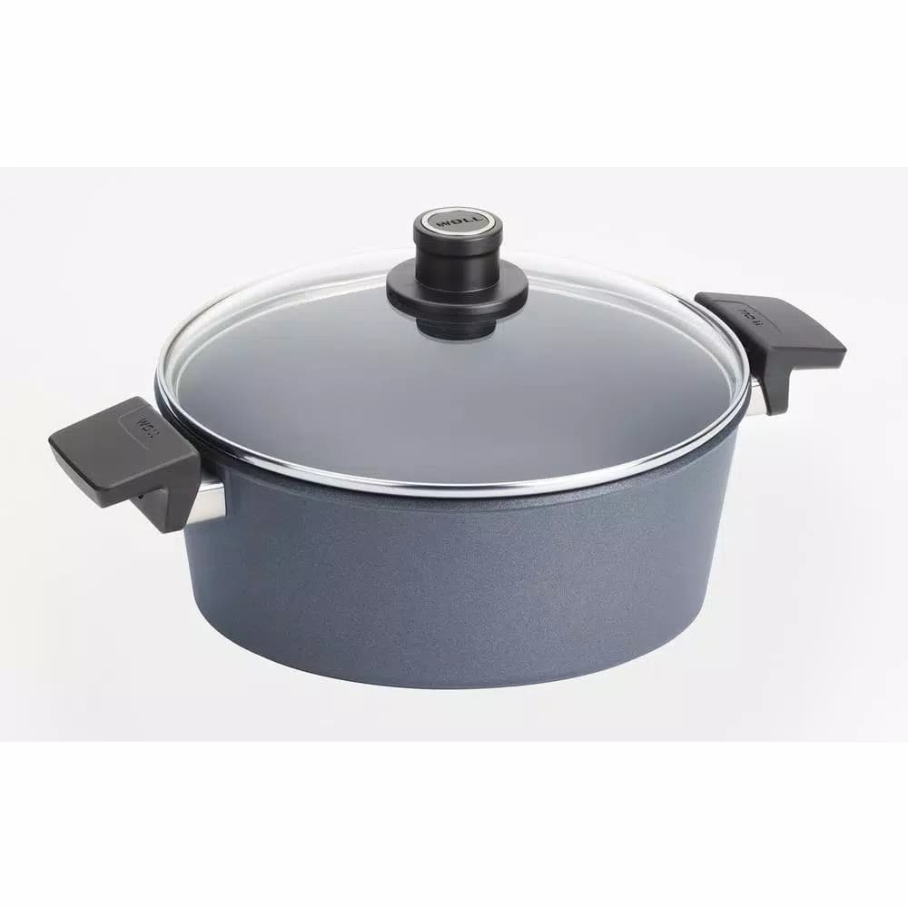 Woll Diamond LITE 5.8 Qt. Round Cast Aluminum Nonstick Casserole Dish with Glass Lid, Gray