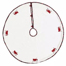 VHC Brands 48 in. Seasons Greetings Red Traditional Christmas Tree Skirt with Cardinal and Winterberry Design thumbnail 1