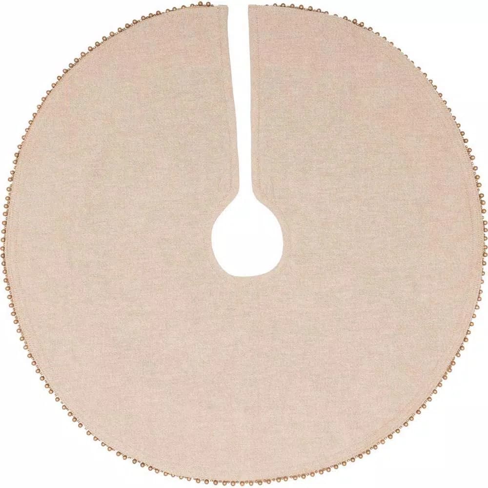 VHC Brands 21 in. Celebrate Bronze Tan Glam Christmas Mini Tree Skirt with Metallic Gold Trim