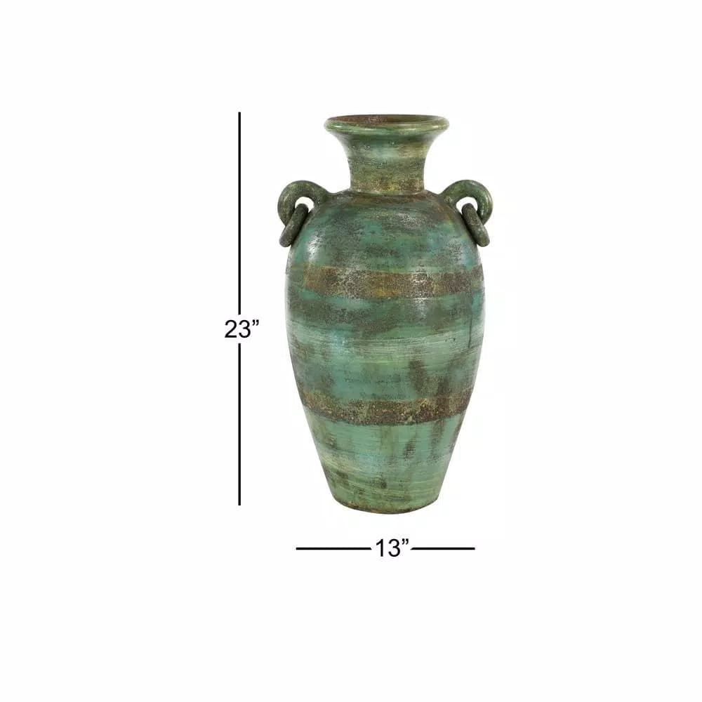 LITTON LANE 23-Inch Distressed Ceramic Amphora Vase - Green, Black, and Yellow Mediterranean Style Floor Vase