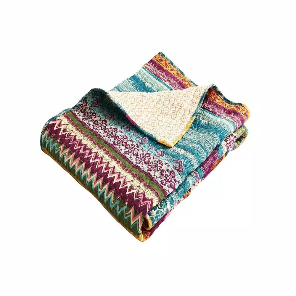 Greenland Home Fashions Southwest Multicolored Quilted Cotton Throw Blanket, Reversible Native American Motif