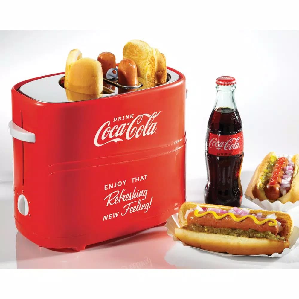 Nostalgia Coca-Cola Retro 2-Slice Hot Dog and Bun Toaster with Crumb Tray