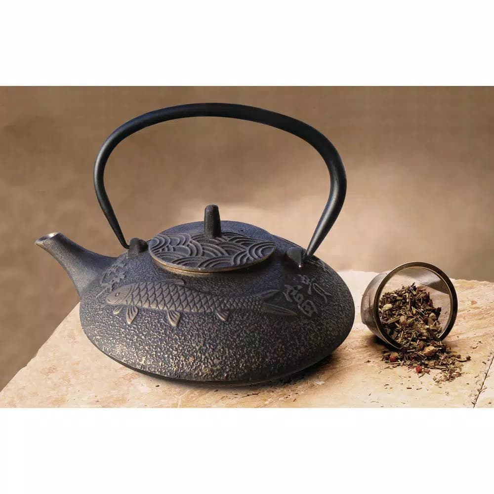 Old Dutch Unity Koi Cast Iron Tetsubin Teapot, Black and Copper, 4.75-Cup Capacity