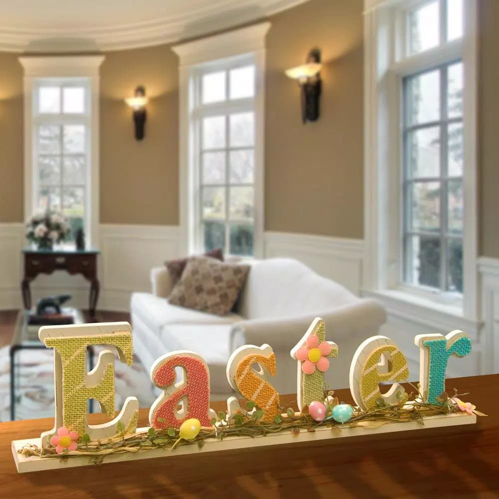 National Tree Company 18 in. Handcrafted Easter Sign - Colorful 3D Wooden Tabletop Decoration