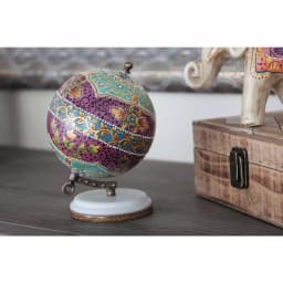 LITTON LANE Modern Reflections 7 in. Decorative Lattice Globe with Mango Wood and Marble Base thumbnail 1