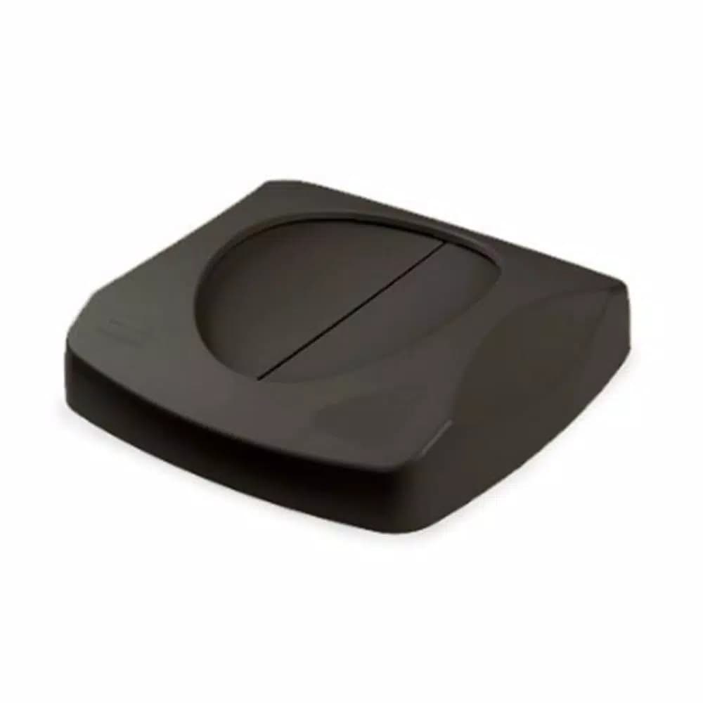 Rubbermaid Commercial Products Untouchable 23 Gal. Black Square Trash Can Swing Top Lid