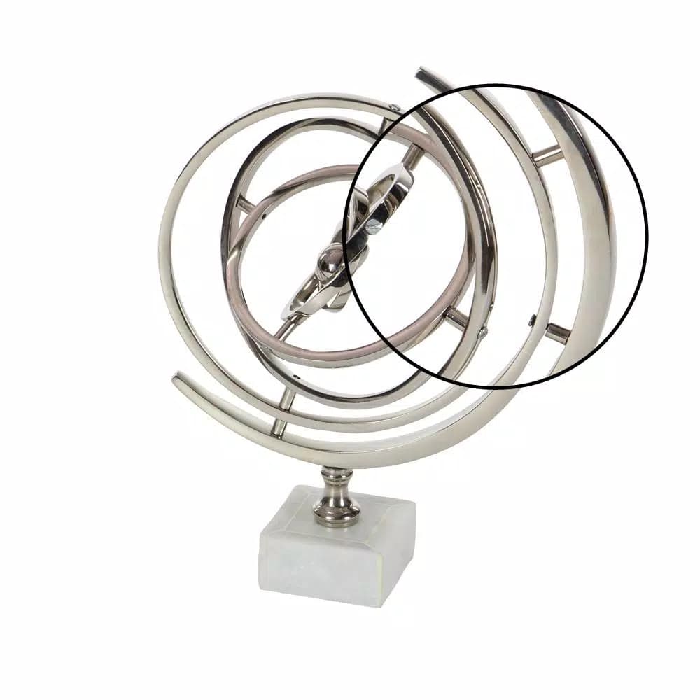 LITTON LANE 13 in. Modern Armillary Sphere Sculpture with Polished Silver Aluminum and Marble Base