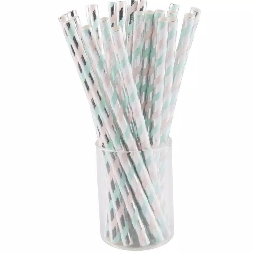 Sugar Plum Party 50-Piece Blue and Pink Assorted Disposable Paper Cocktail Straws