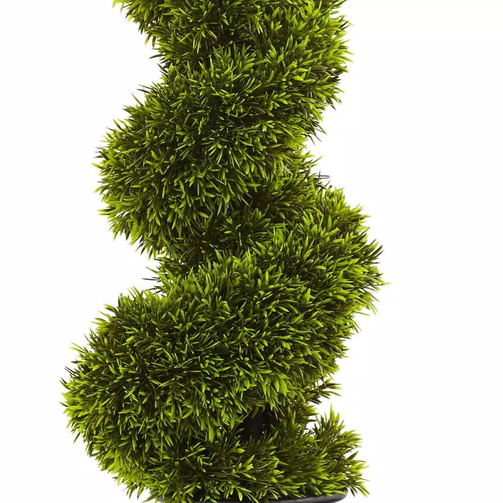 Nearly Natural 3 ft. Grass Spiral Topiary with Gray Deco Planter