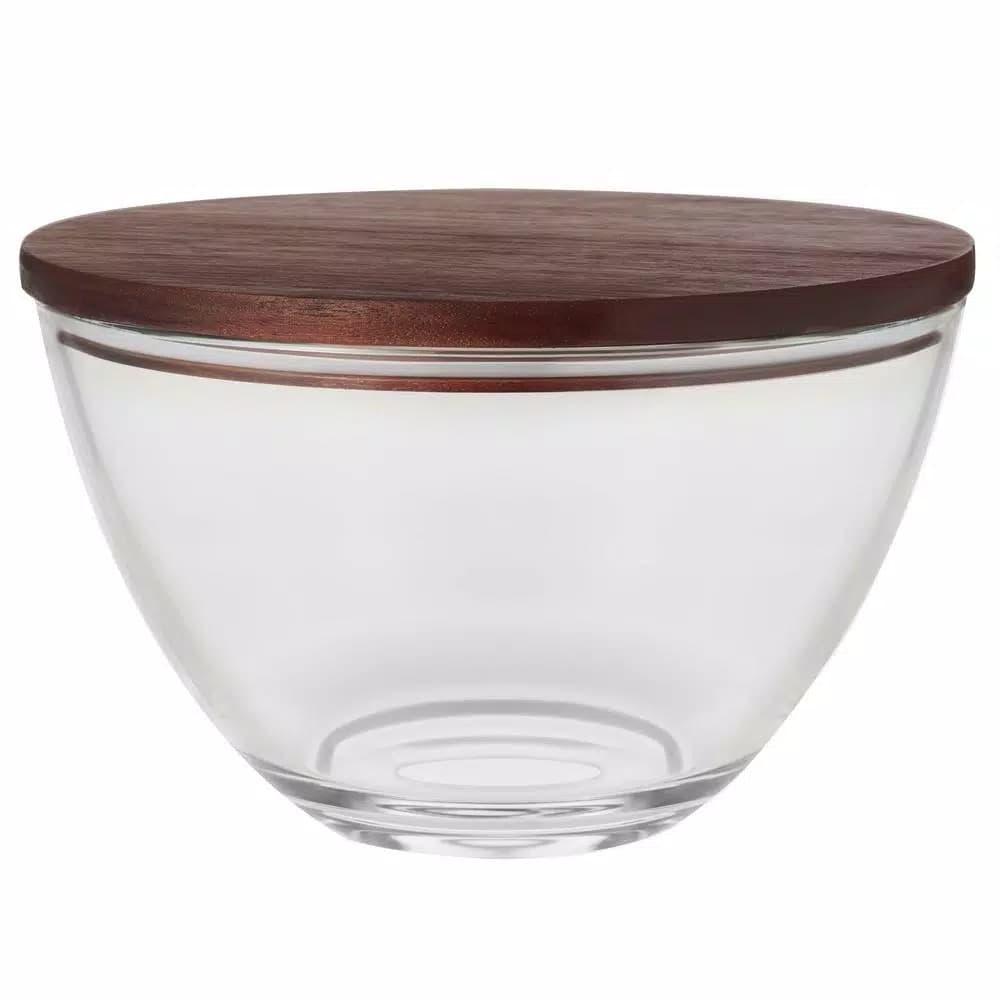 Libbey Urban Story XXL Glass Serving Bowl with Wood Lid, 173 oz Clear