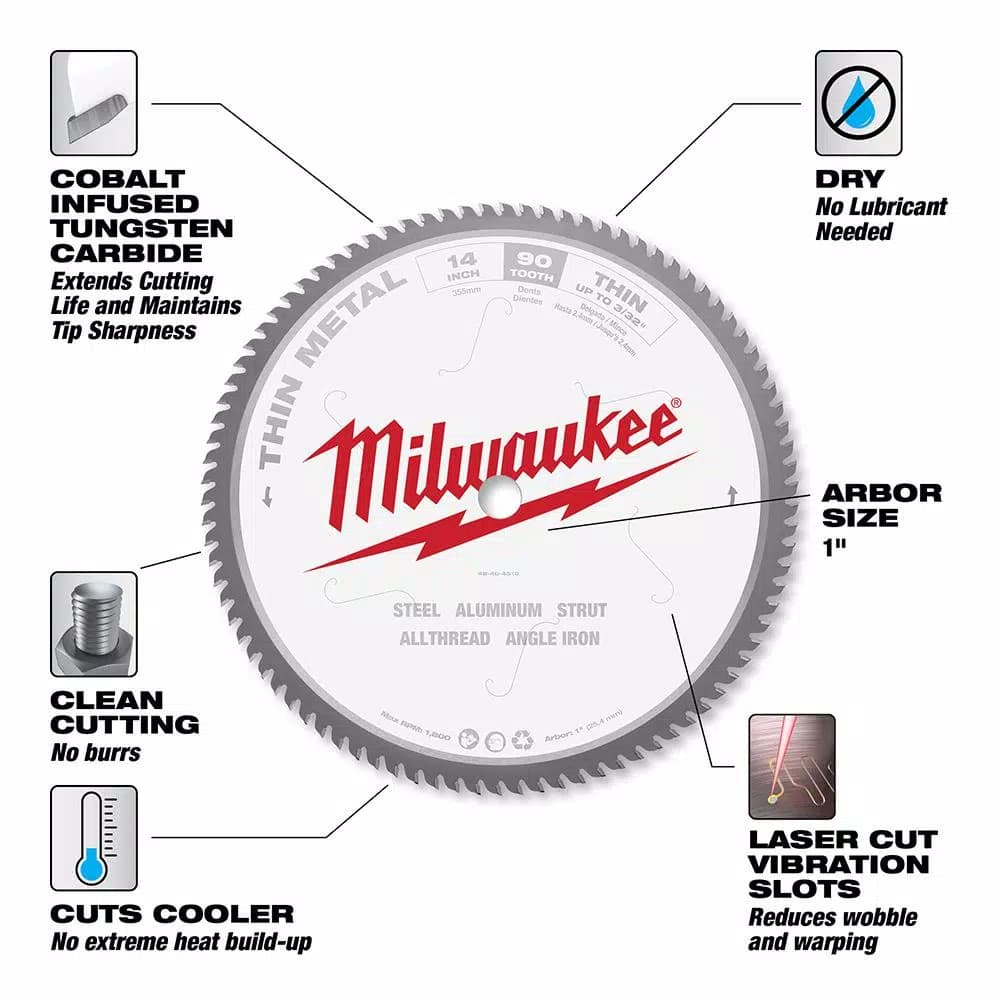 Milwaukee 14 in. 90T Carbide Teeth Thin Metal Cutting Circular Saw Blade