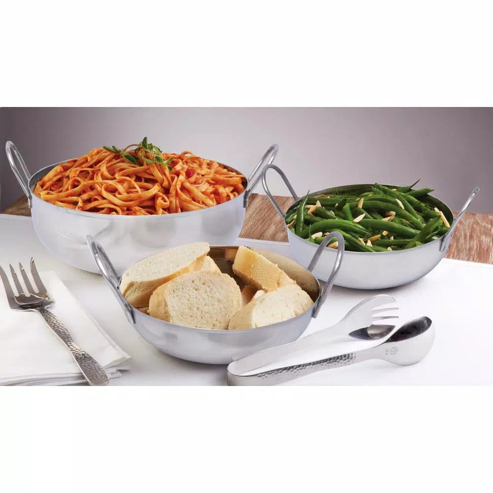 Unbranded 3-Piece Stainless Steel Balti Pan Set, 3 Sizes (3.25 Qt., 1.25 Qt., 0.50 Qt.)