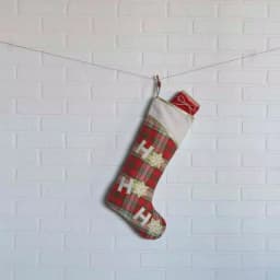 VHC Brands 20 in. Plaid Cotton and Felt Christmas Stocking - Cherry Red, Forest Green & Creme thumbnail 3