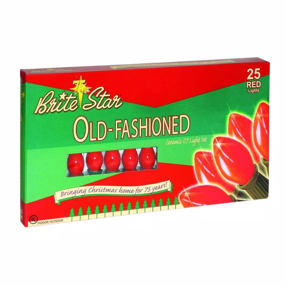 Brite Star 25-Light Red Old Fashioned C7 Incandescent String Lights, Set of 2