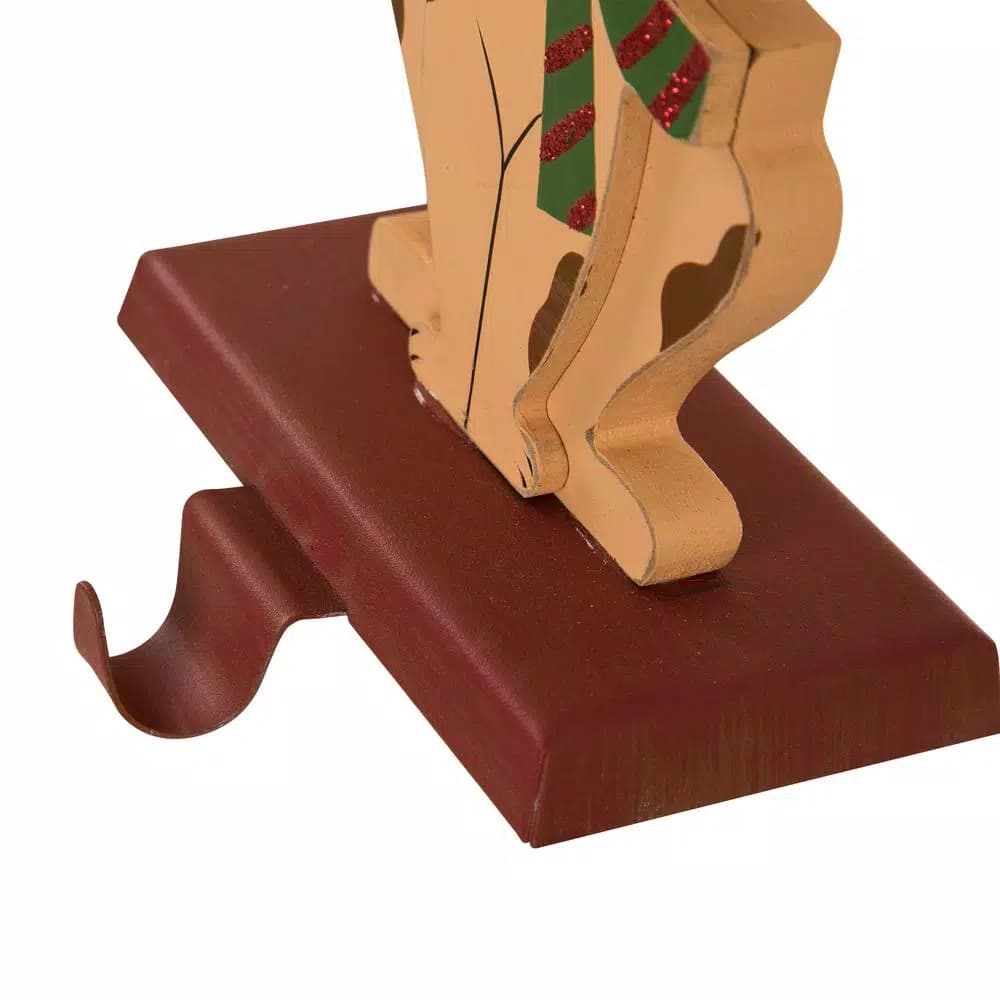 Glitzhome 7.76 in. Dog Christmas Stocking Holder - Wooden and Metal Holiday Decor