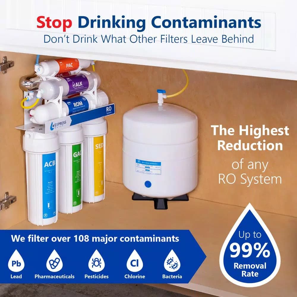 Express Water 11-Stage UV Reverse Osmosis Alkaline Water Filtration System with Tank and Faucet, 100 GPD