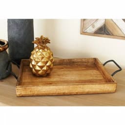 LITTON LANE Mahogany Brown Mango Wood and Iron Slat-Style Farmhouse Trays, Set of 3 thumbnail 1