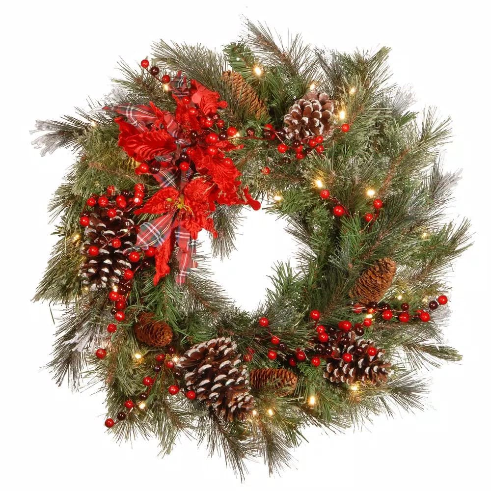 National Tree Company 24 in. Tartan Plaid Artificial Wreath with 50 Warm White LED Lights
