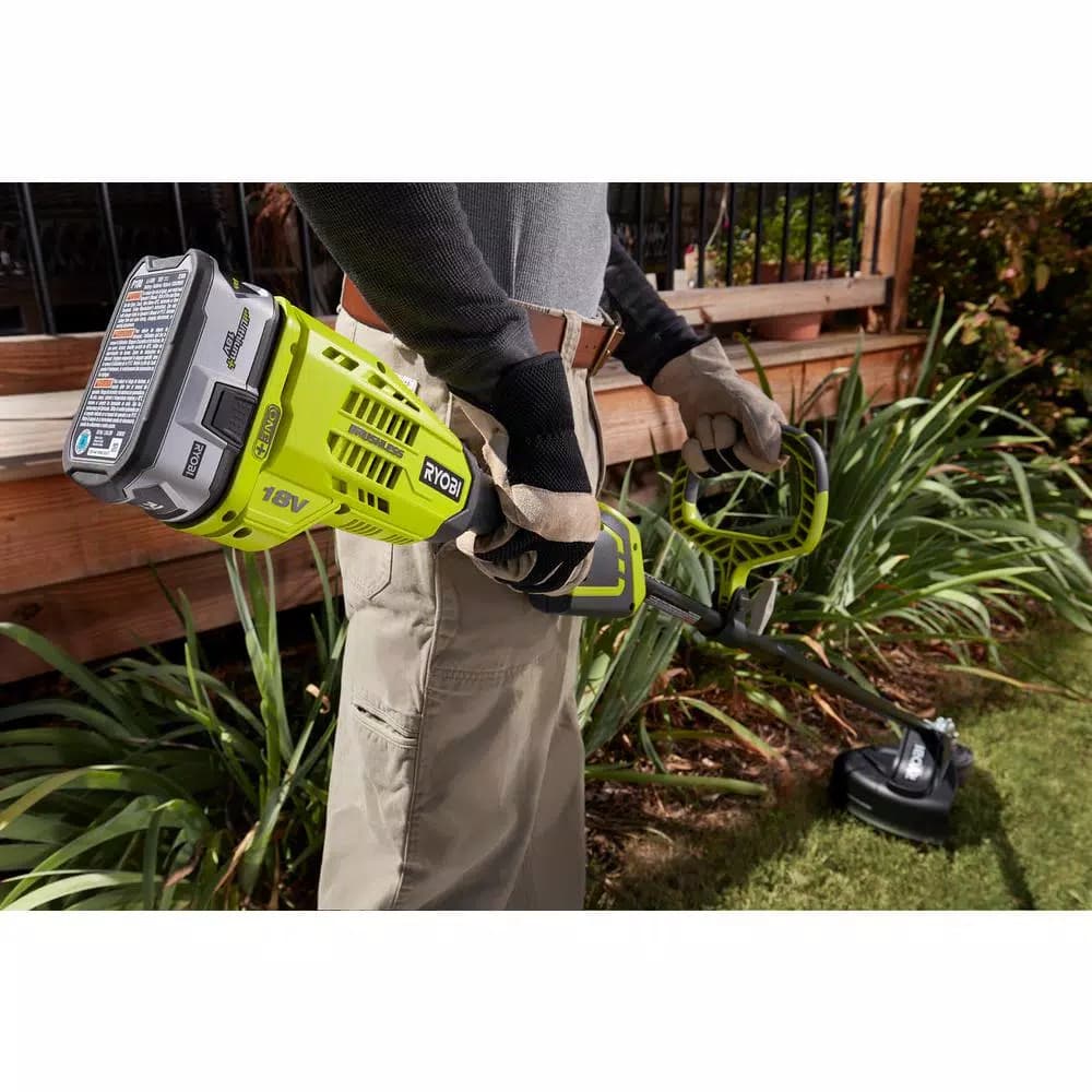 RYOBI ONE+ 18V Brushless Cordless String Trimmer with 4.0 Ah Battery and Charger Included