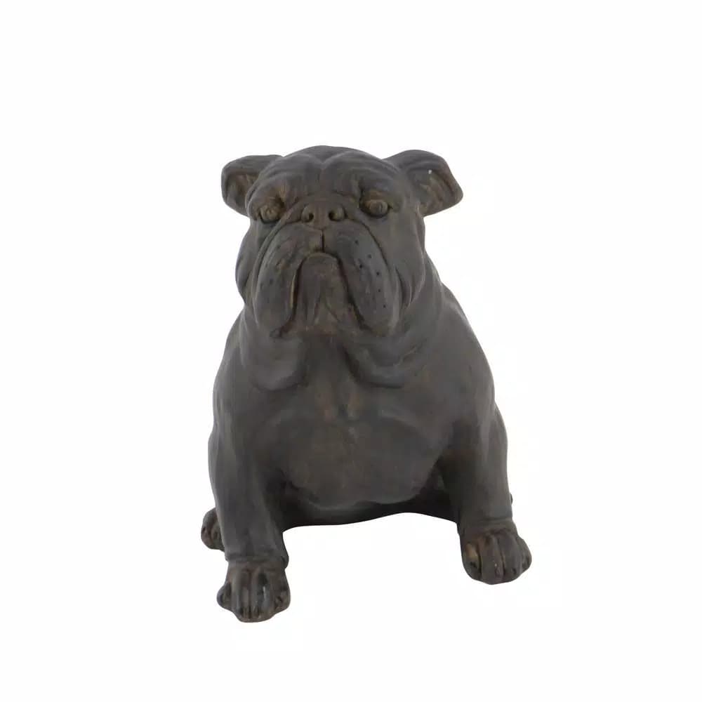 LITTON LANE Polystone Sitting Bulldog Sculpture - Rustic Bronze Dog Statuary