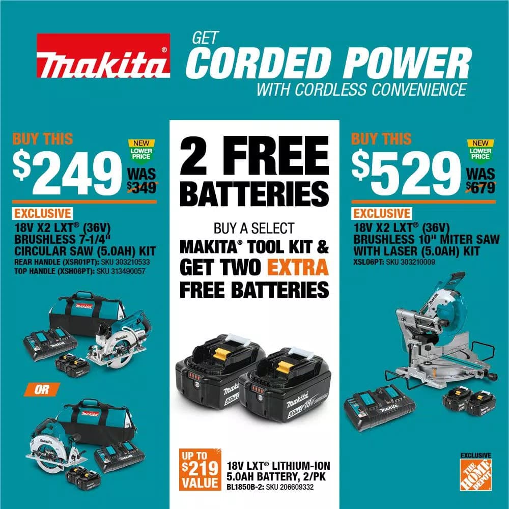 Makita 10 in. Dual-Bevel Sliding Compound Miter Saw X2 LXT Brushless Cordless with Laser and 5.0 Ah Batteries