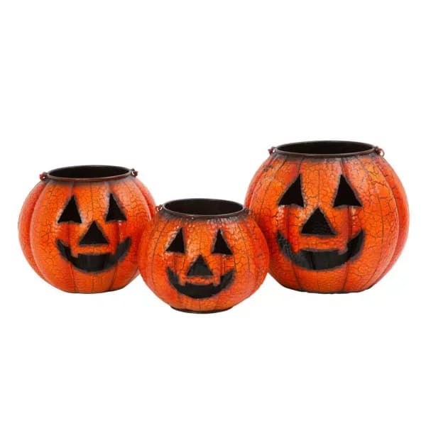 Gerson Assorted Metal Nested Jack-O-Lantern Luminaries, Set of 3, Orange