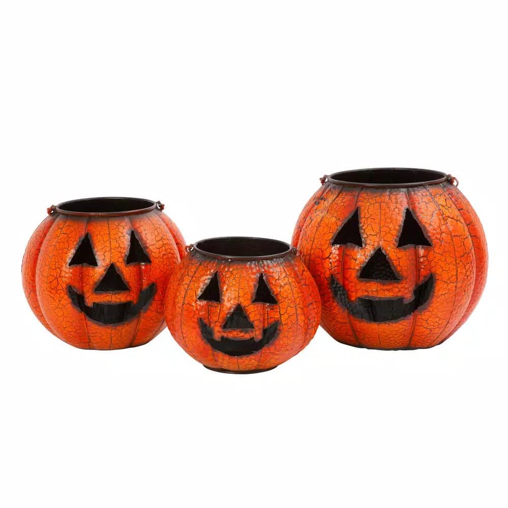 Gerson Assorted Metal Nested Jack-O-Lantern Luminaries, Set of 3, Orange