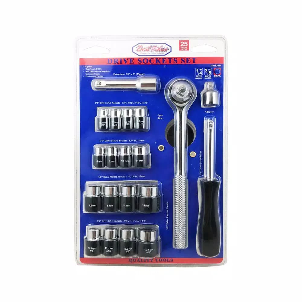 Best Value 25-Piece 1/4 in. and 3/8 in. Drive Socket Set with Ratchet, Extensions and Organizers