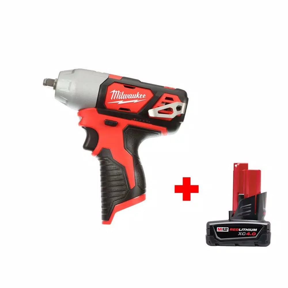 Milwaukee M12 12V Lithium-Ion Cordless 3/8 in. Impact Wrench with 4.0 Ah Battery