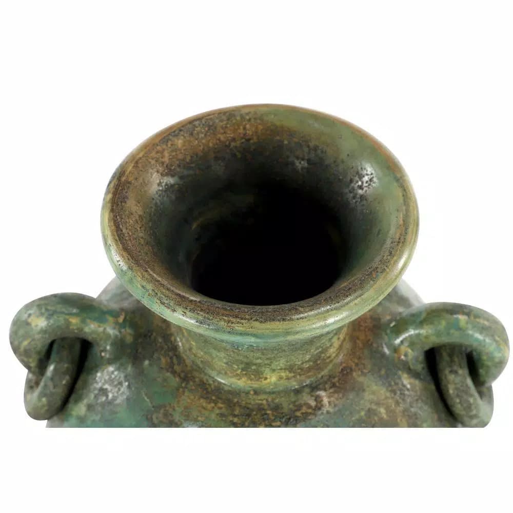 LITTON LANE 23-Inch Distressed Ceramic Amphora Vase - Green, Black, and Yellow Mediterranean Style Floor Vase