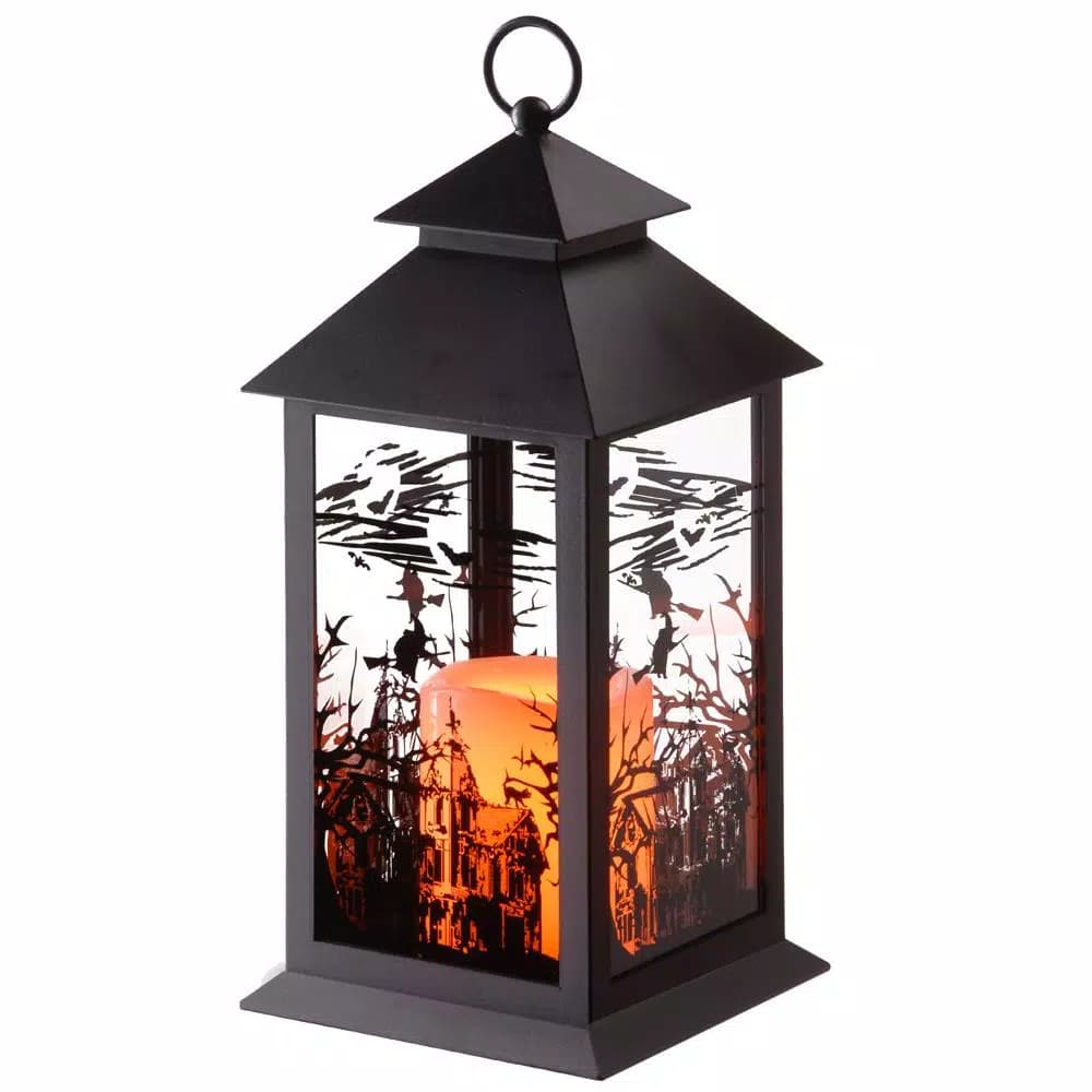 National Tree Company 12 in. LED Witch Lantern - Haunted House Halloween Decoration