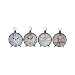 LITTON LANE Set of 4 Vintage-Style Round Peg-Legged Table Clocks, 12 in. x 9 in., Distressed Black and White thumbnail 2