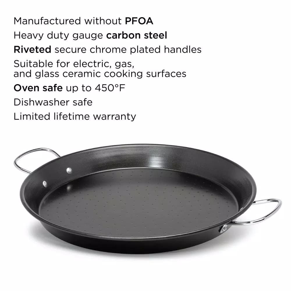 Ecolution Sol 20 in. Carbon Steel Nonstick Paella and Grill Pan, Black