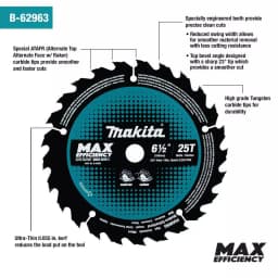 Makita 6-1/2 in. 25T Carbide-Tipped Ultra-Thin Kerf Circular Saw Blade for Cordless Saws thumbnail 2