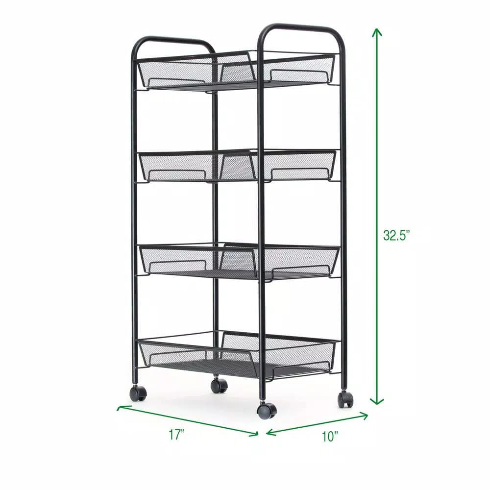 Mind Reader 4-Shelf Rolling Black Metal Mesh Storage Cart