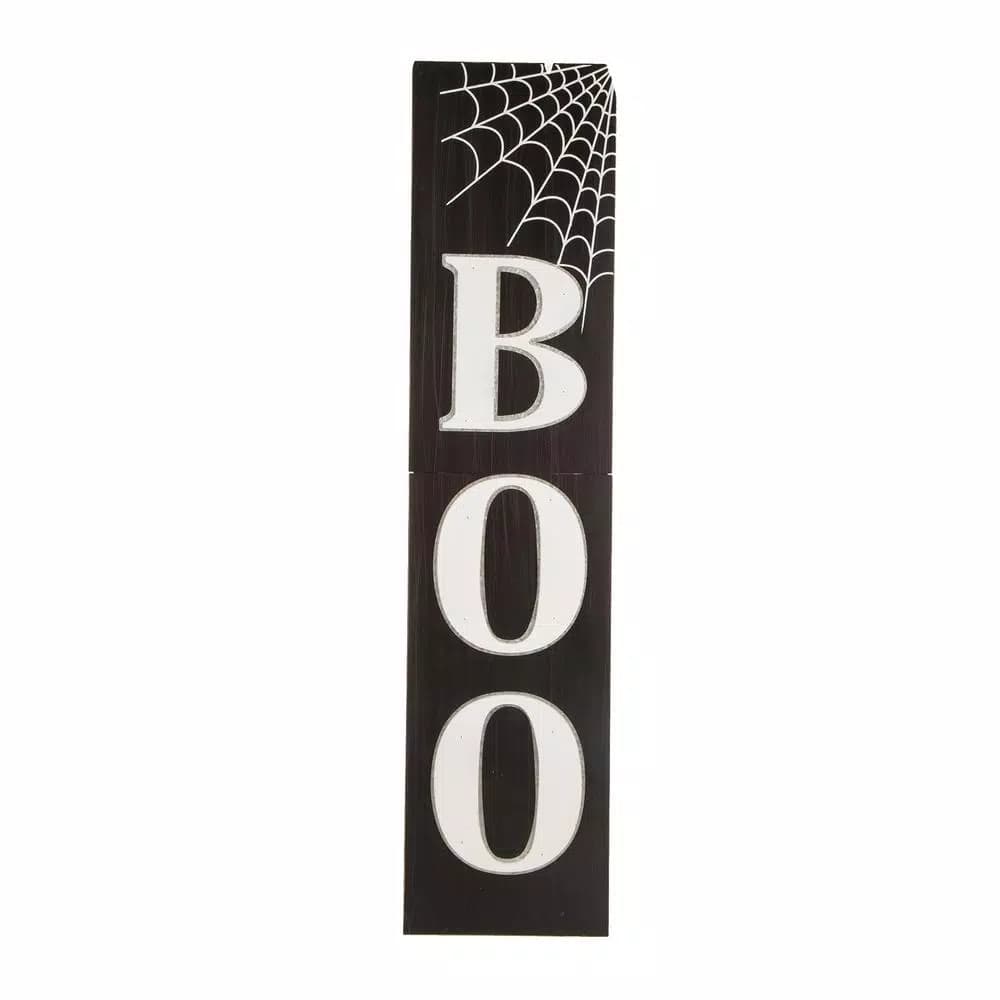 Glitzhome 47.83 in. Wooden BOO Porch Sign with Spider Web Halloween Decor