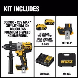 DEWALT 20V MAX XR Brushless 1/2 in. Hammer Drill Kit with (2) 5 Ah Batteries & Charger thumbnail 2