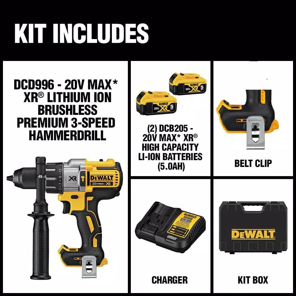 DEWALT 20V MAX XR Brushless 1/2 in. Hammer Drill Kit with (2) 5 Ah Batteries & Charger