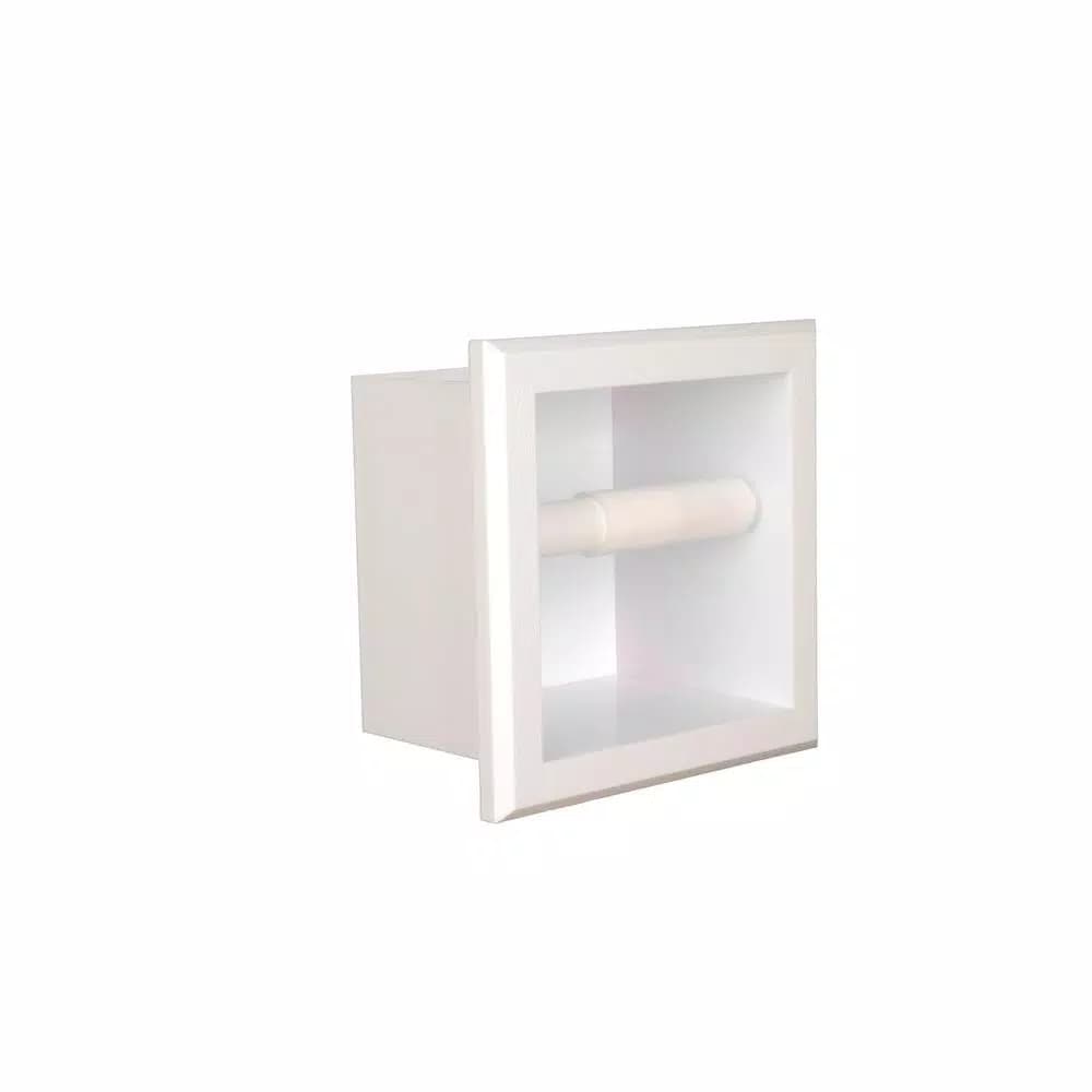 Unbranded Bradford Recessed Toilet Paper Holder, White Plastic with Bevel Frame