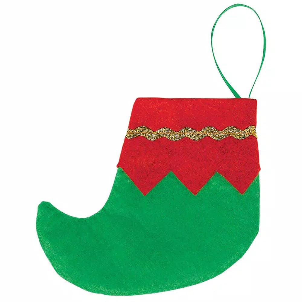 Amscan 4.5 in. Mini Elf Christmas Stockings, Red and Green Felt with Gold Trim (6-Count Pack)