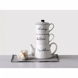 3R Studios White Stoneware Stackable Teapot and 2 Mugs Set, 18 oz. thumbnail 3