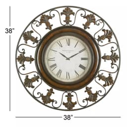 LITTON LANE 38 in. Traditional Fleur-De-Lis Iron Wall Clock - Distressed Bronze Finish thumbnail 3