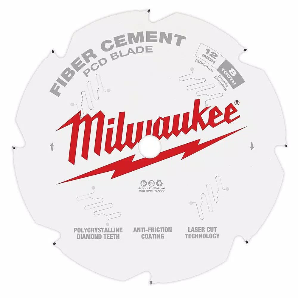 Milwaukee 12 in. 8-Tooth Polycrystalline Diamond (PCD) Tipped Fiber Cement Circular Saw Blade