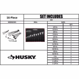 Husky 16-Piece SAE Ratcheting Wrench Set, 12-Point Alloy Steel thumbnail 6