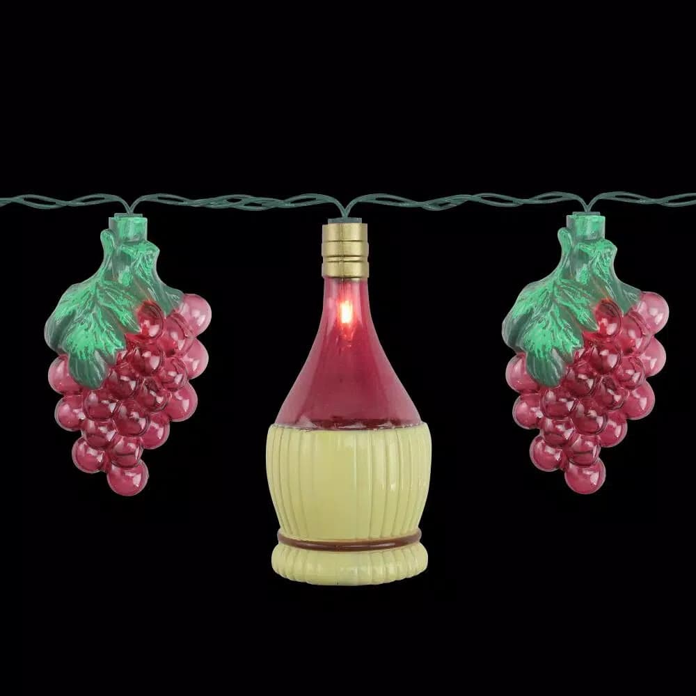 Northlight 7.5 ft. 10-Light Grape and Wine Bottle Outdoor Patio String Lights, Clear Mini Bulbs with Green Wire