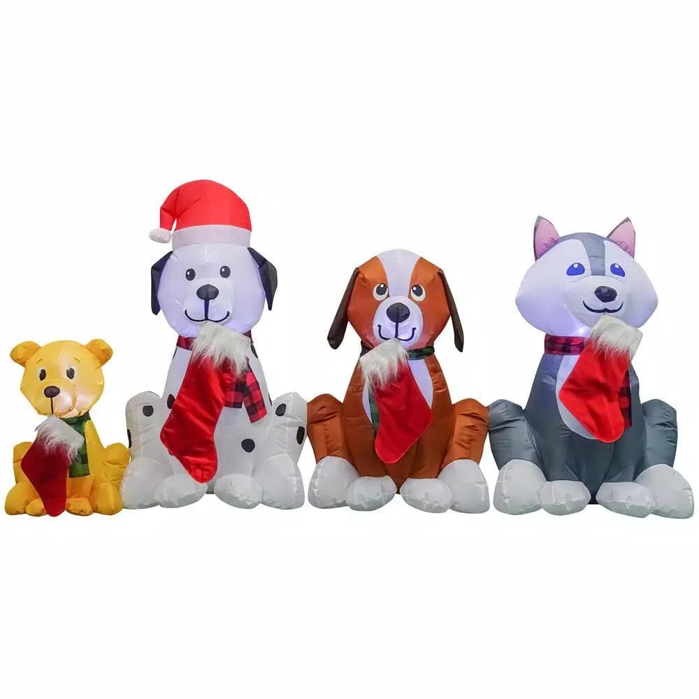 Home Accents Holiday Airblown Inflatables Puppy Pals Christmas Inflatable with Stockings, 7.5 ft. W x 3.74 ft. H