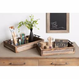 Kate and Laurel Bayport Brown Decorative Nested Wooden Tray Set of 2 - Farmhouse Style thumbnail 5
